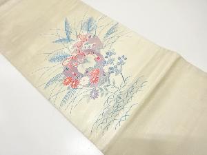 アンティーク　作家物　手描友禅　仕覆に桐・菊・秋草模様袋帯（材料）